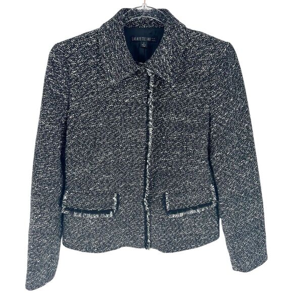 Lafayette 148 New York Jackets & Blazers - Lafayette 148 Blazer Women 2 Black White Tweed Snap Button Raw Hem Office Career